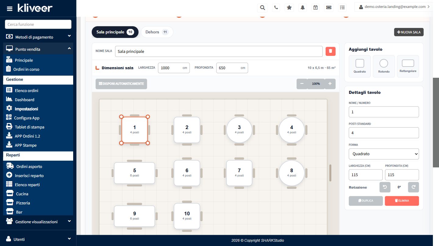 Configuratore delle sale e dei tavoli